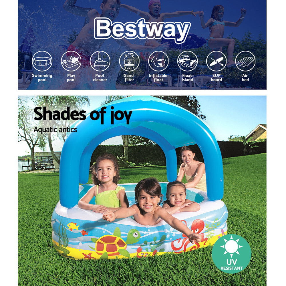 Bestway Kids Pool 140x140x114cm Inflatable Swimming w/ Canopy Play Pools 265L-3
