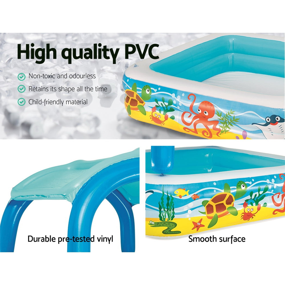 Bestway Kids Pool 140x140x114cm Inflatable Swimming w/ Canopy Play Pools 265L-4