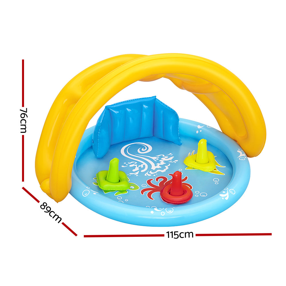 Bestway Kids Pool 115x89x76cm Inflatable Play Swimming Pools w/ Canopy 31L-1