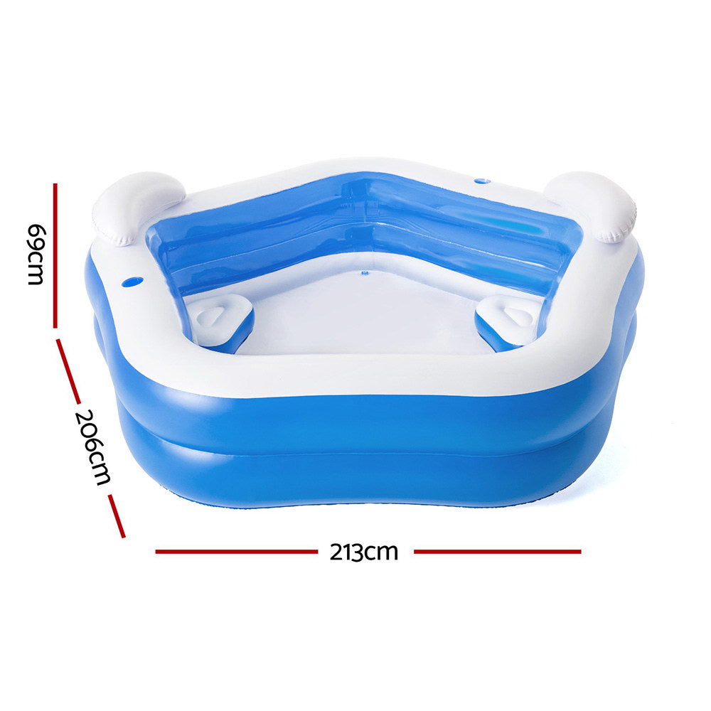 Bestway Kids Inflatable Pool Above Ground Pools Seat Cushions Cup Holder 213x206cm-1