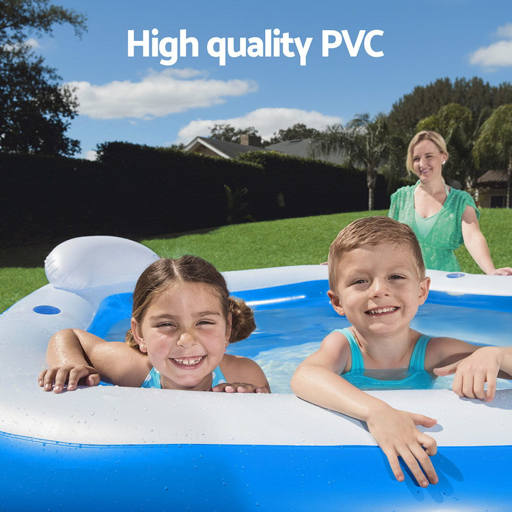Bestway Kids Inflatable Pool Above Ground Pools Seat Cushions Cup Holder 213x206cm-3