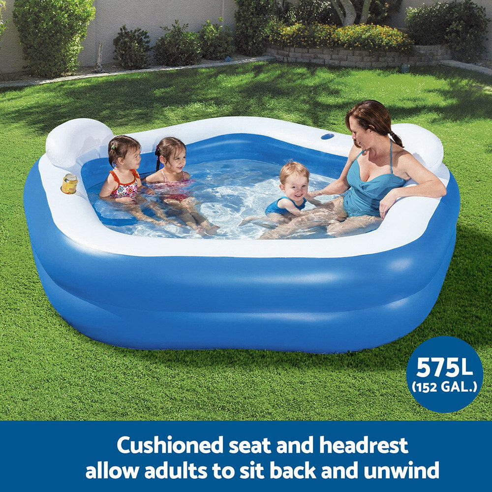 Bestway Kids Inflatable Pool Above Ground Pools Seat Cushions Cup Holder 213x206cm-4