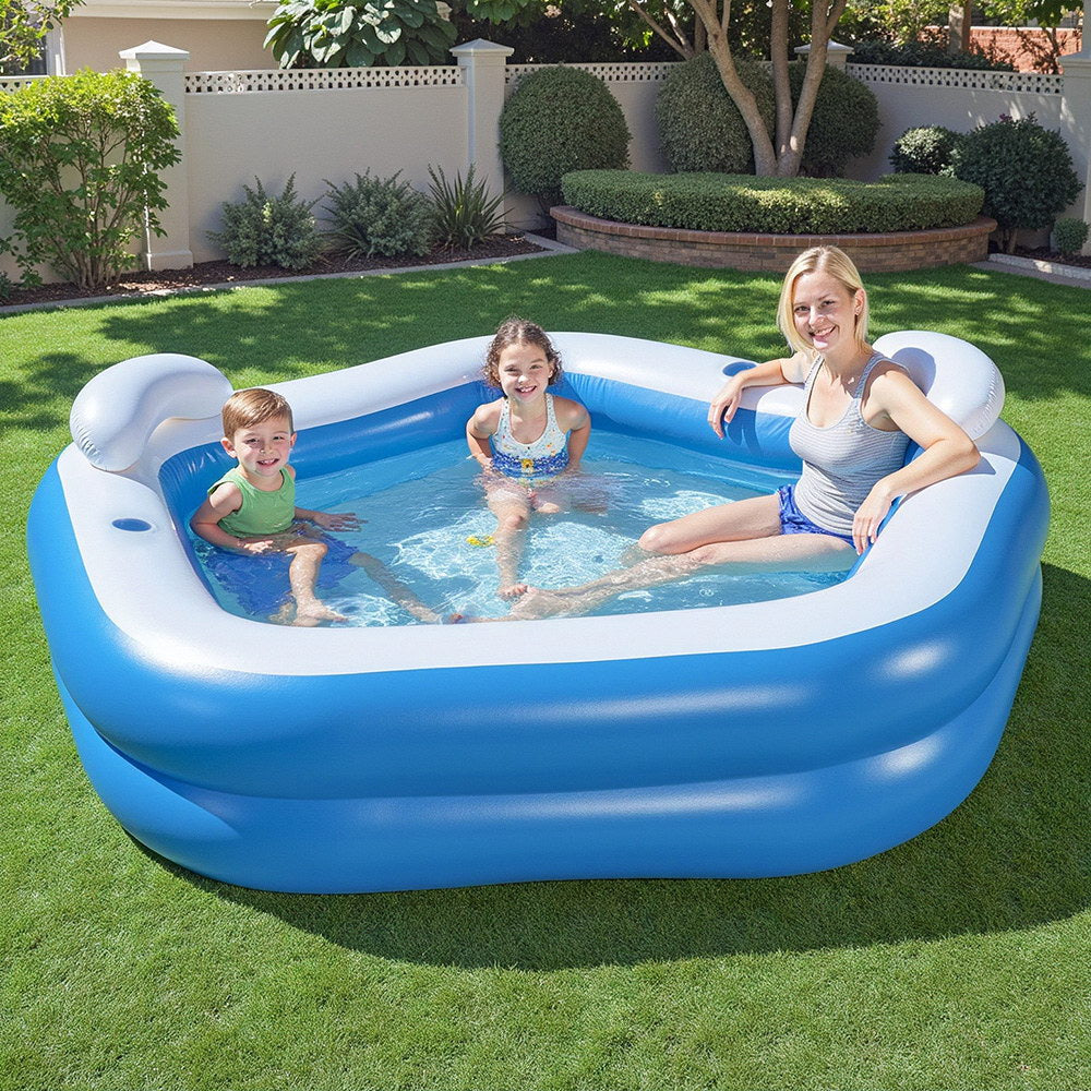Bestway Kids Inflatable Pool Above Ground Pools Seat Cushions Cup Holder 213x206cm-6