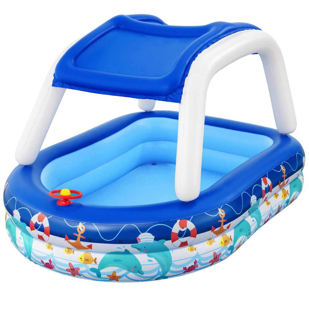 Bestway Kids Pool 213x155x132cm Inflatable Swimming w/ Canopy Play Pools 282L-0
