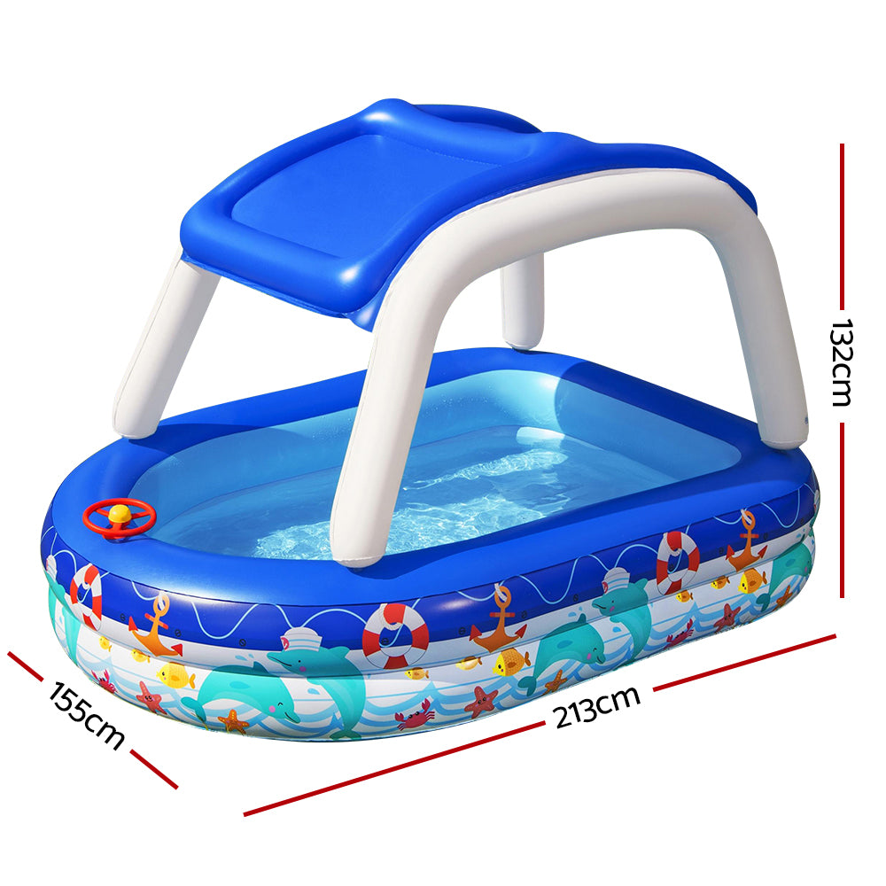 Bestway Kids Pool 213x155x132cm Inflatable Swimming w/ Canopy Play Pools 282L-1