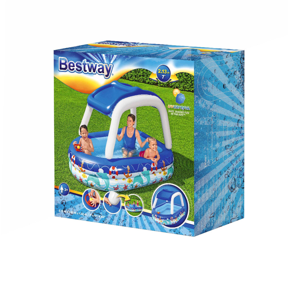 Bestway Kids Pool 213x155x132cm Inflatable Swimming w/ Canopy Play Pools 282L-4