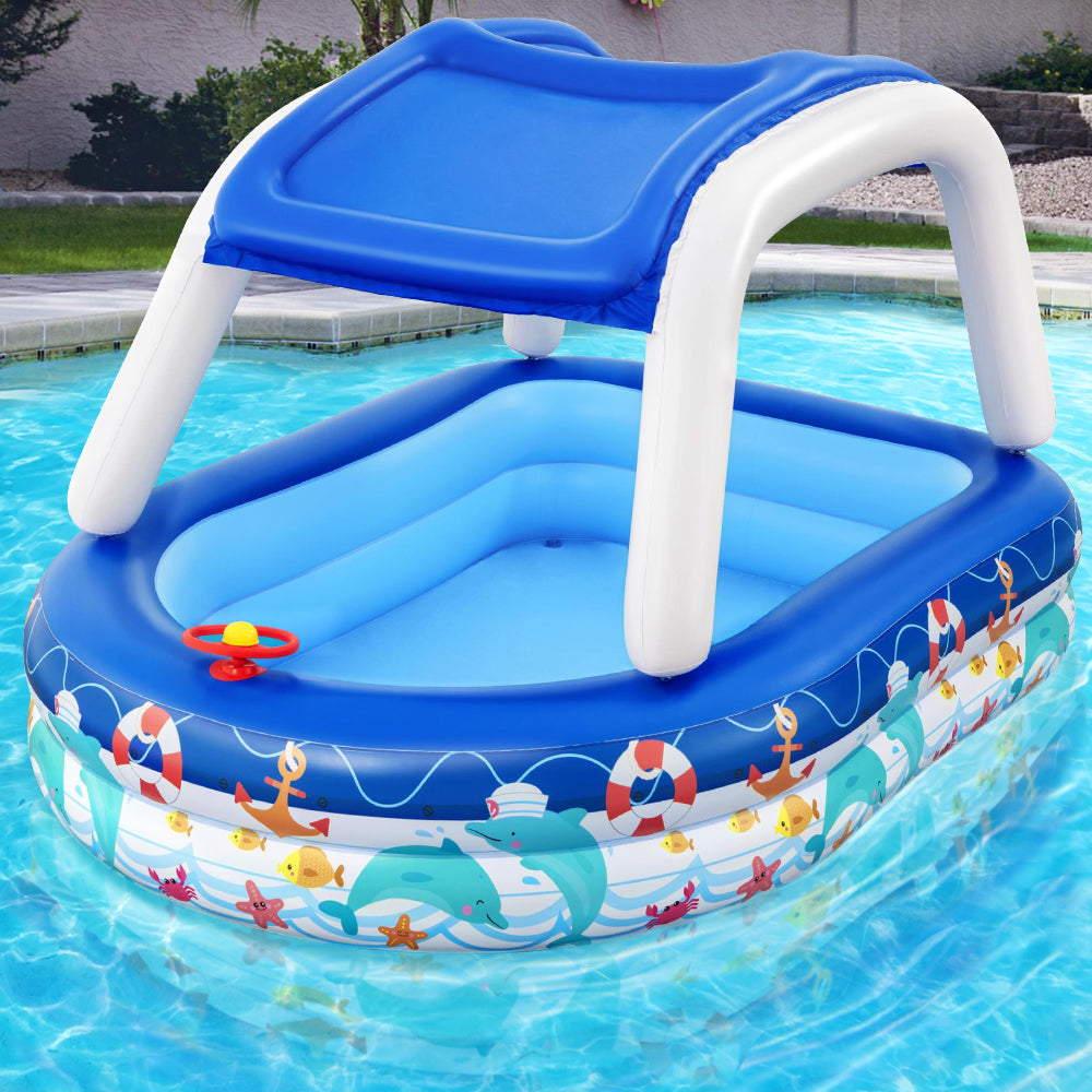 Bestway Kids Pool 213x155x132cm Inflatable Swimming w/ Canopy Play Pools 282L-7