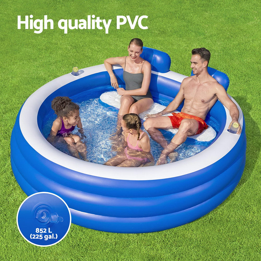 Bestway Kids Inflatable Pool Above Ground Pools Bench Seat Cup Holder 231x219cm-4