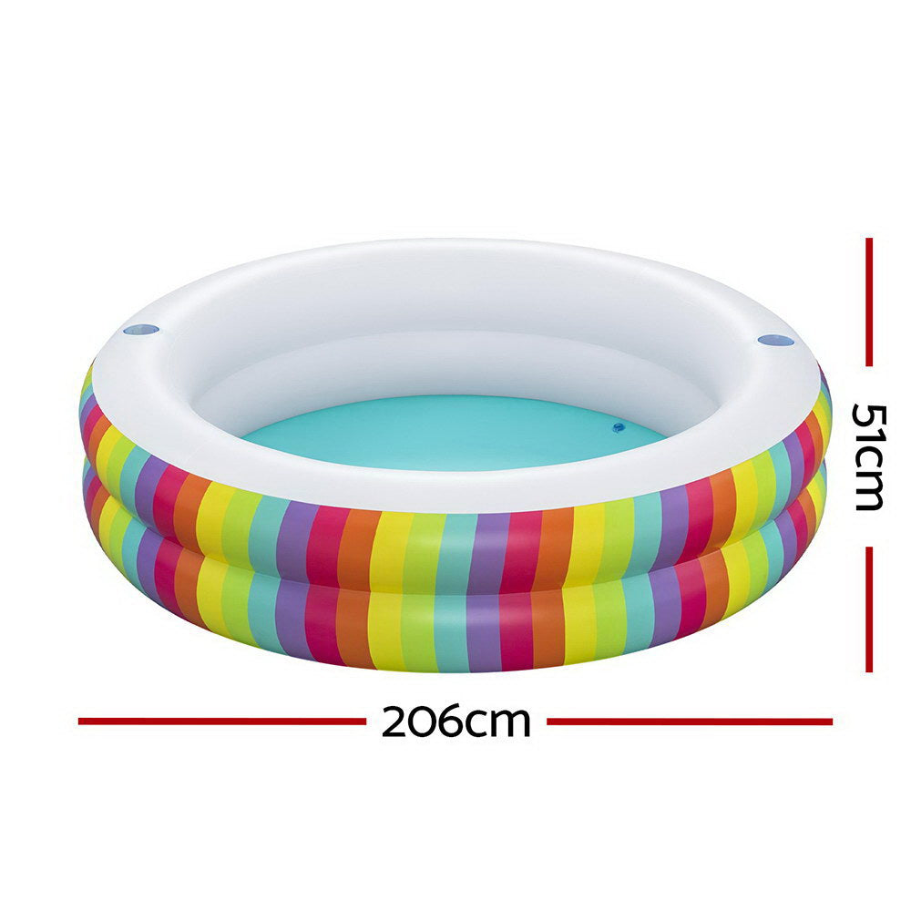 Bestway Kids Inflatable Round Pool Above Ground Cup Holder Rainbow 206x206x51cm-1