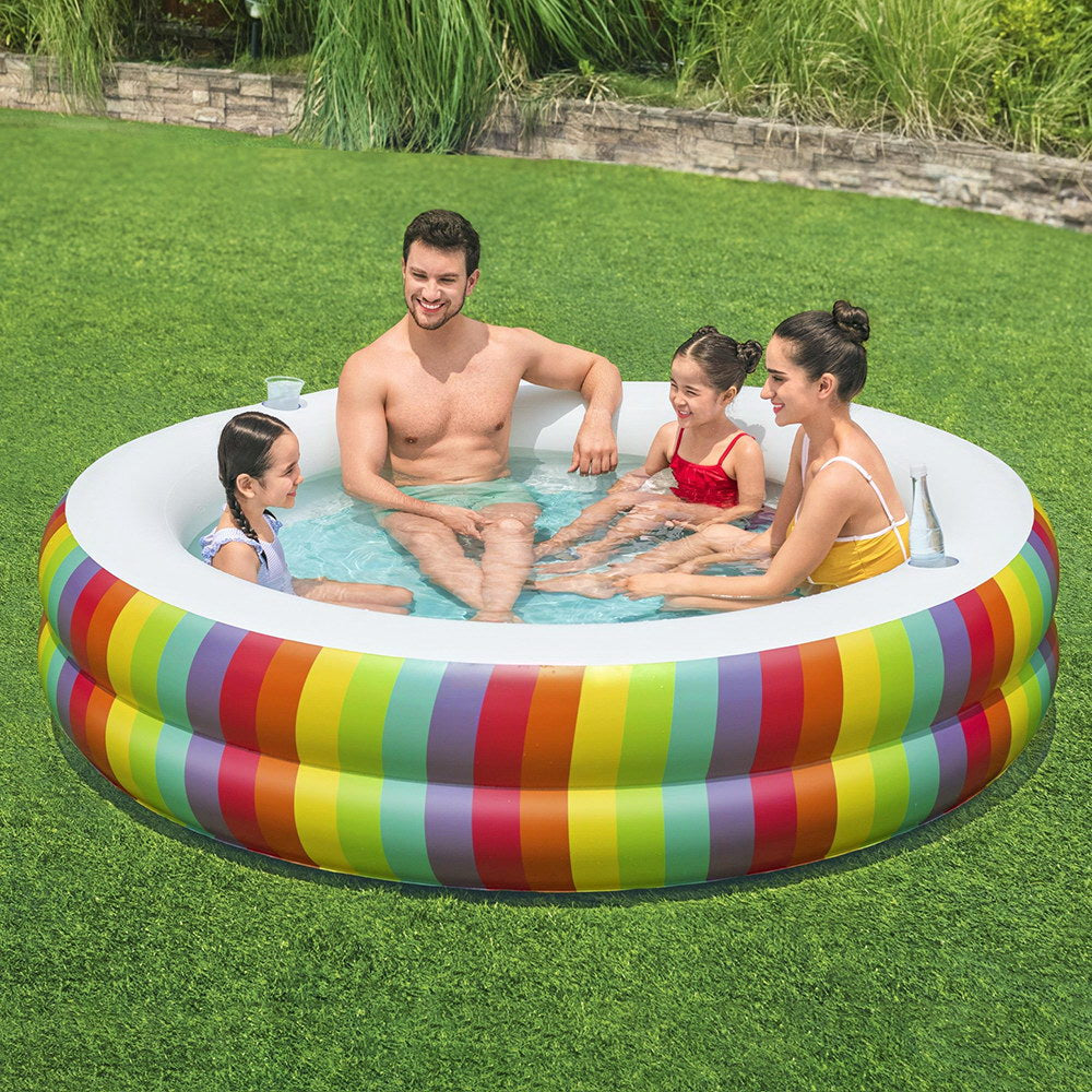 Bestway Kids Inflatable Round Pool Above Ground Cup Holder Rainbow 206x206x51cm-6