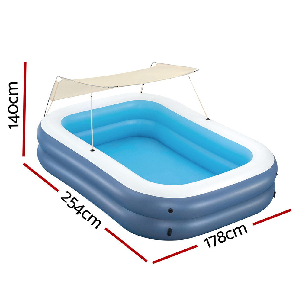 Bestway Kids Inflatable Pool Above Ground Splash Pool with Sunshade 254x178cm-1