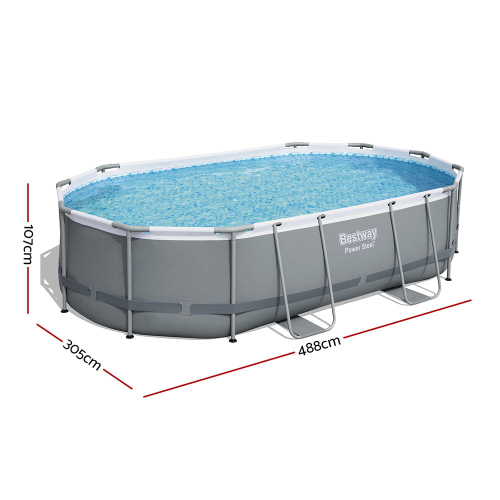 Bestway 488x305x107cm Swimming Pool Steel Frame Set w/ Pump Filter Ladder Cover-1