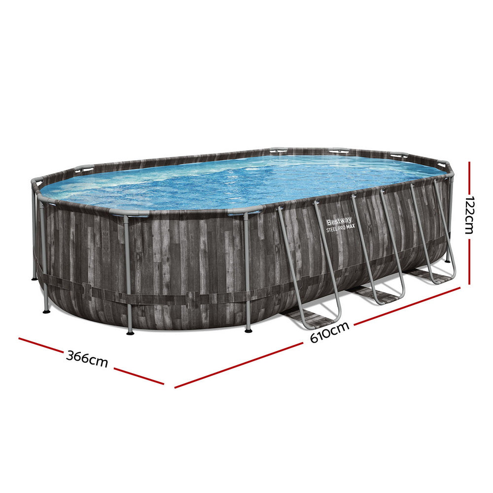 Bestway Swimming Pool Steel Frame Pool Set 6.1x3.66m w/ Filter Pump Ladder Cover-1