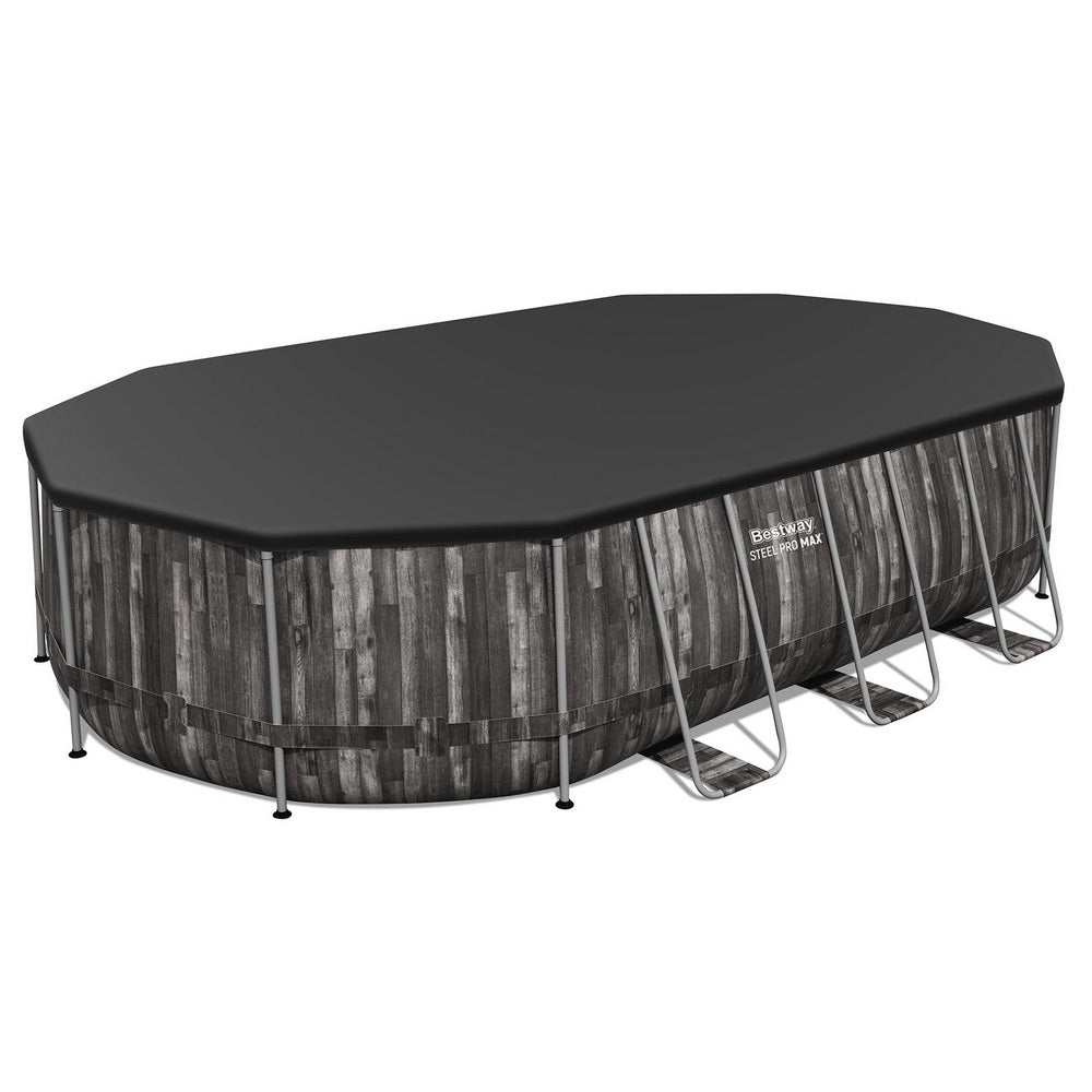 Bestway Swimming Pool Steel Frame Pool Set 6.1x3.66m w/ Filter Pump Ladder Cover-2