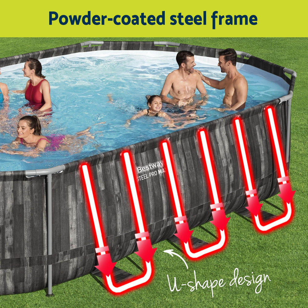 Bestway Swimming Pool Steel Frame Pool Set 6.1x3.66m w/ Filter Pump Ladder Cover-4