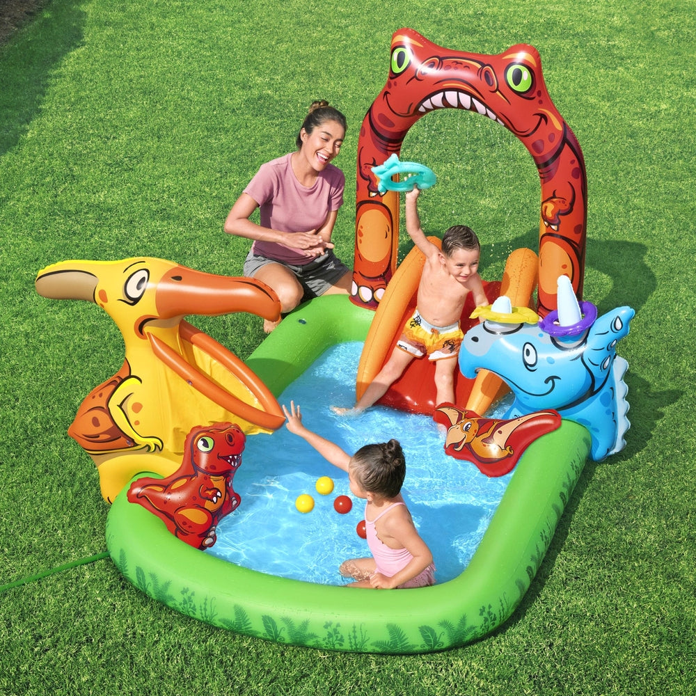 Bestway Kids Inflatable Play Splash Pool with Slide Ball Tossing Toys 242x140cm-6