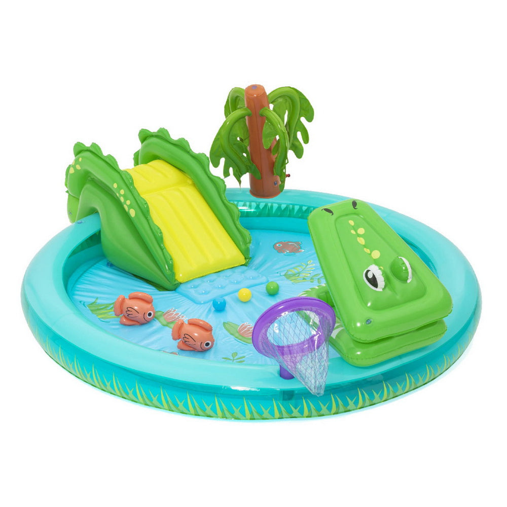 Bestway Kids Inflatable Splash Play Pool with Slide Ball Crocodile Fishing Net-0