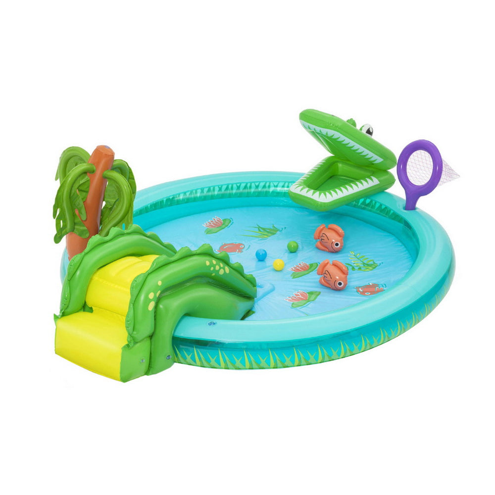 Bestway Kids Inflatable Splash Play Pool with Slide Ball Crocodile Fishing Net-2