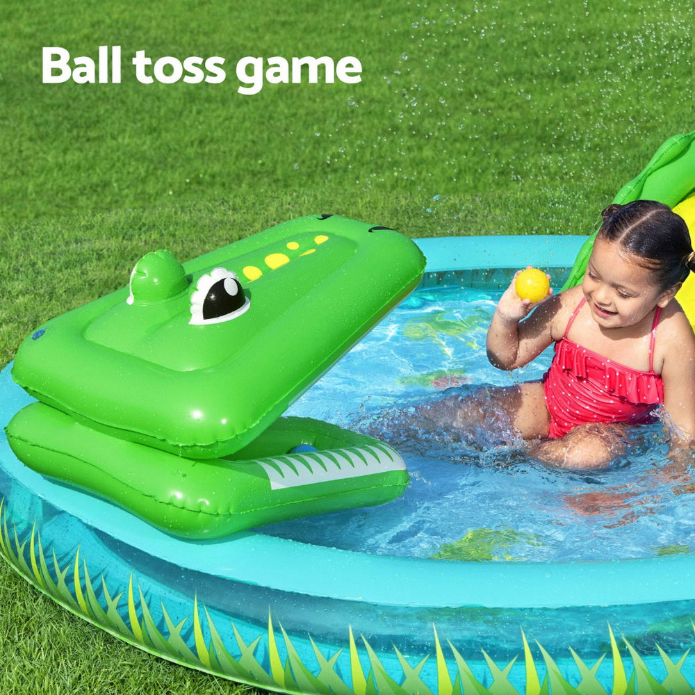 Bestway Kids Inflatable Splash Play Pool with Slide Ball Crocodile Fishing Net-4