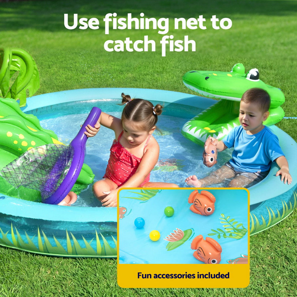 Bestway Kids Inflatable Splash Play Pool with Slide Ball Crocodile Fishing Net-5