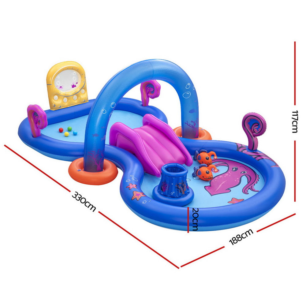 Bestway Kids Inflatable Play Splash Pool with Slide Ball Tossing Toys Coral Basket-1