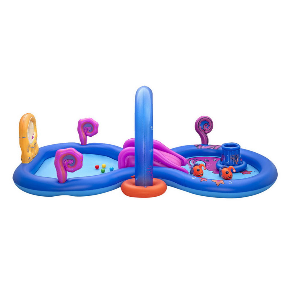 Bestway Kids Inflatable Play Splash Pool with Slide Ball Tossing Toys Coral Basket-2