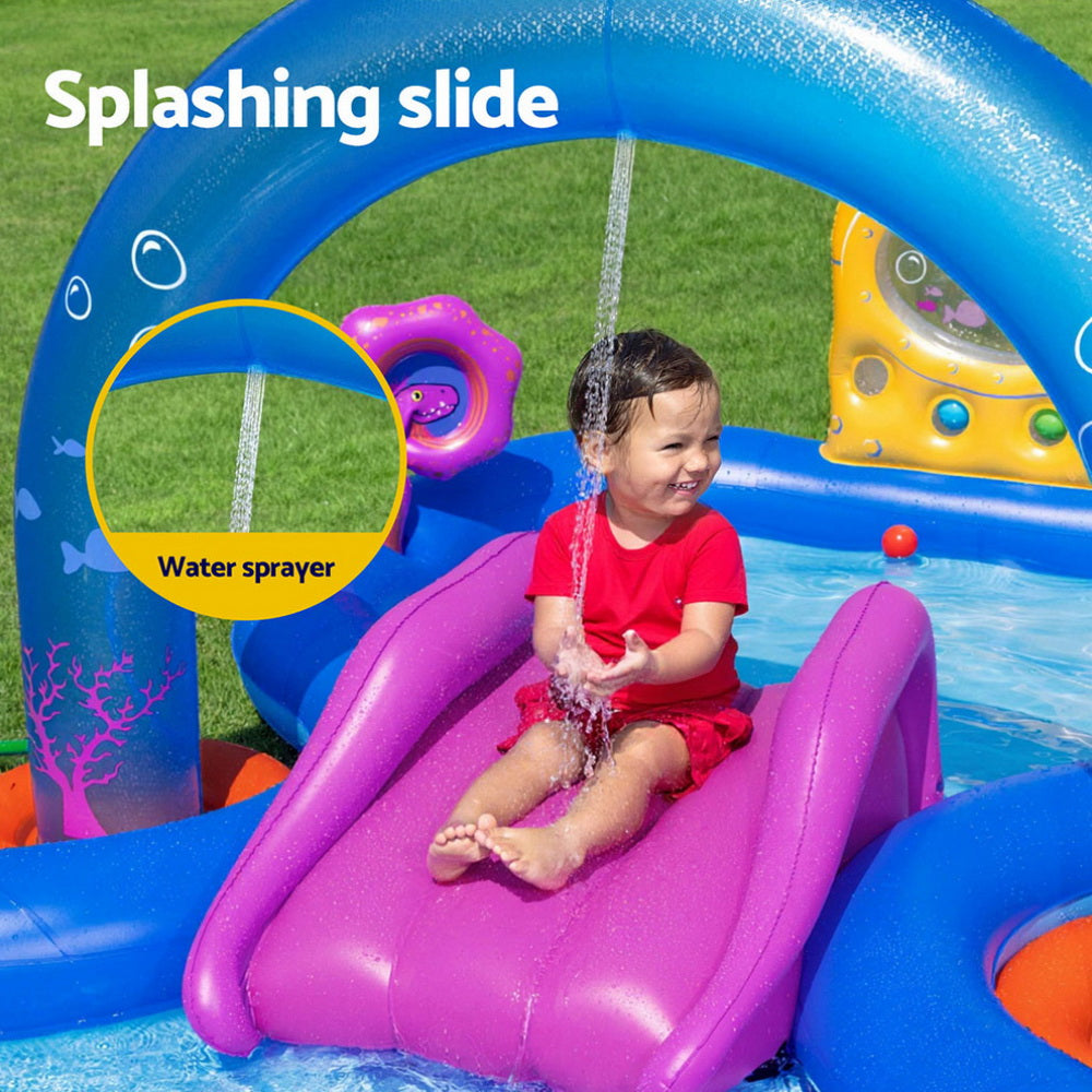 Bestway Kids Inflatable Play Splash Pool with Slide Ball Tossing Toys Coral Basket-3