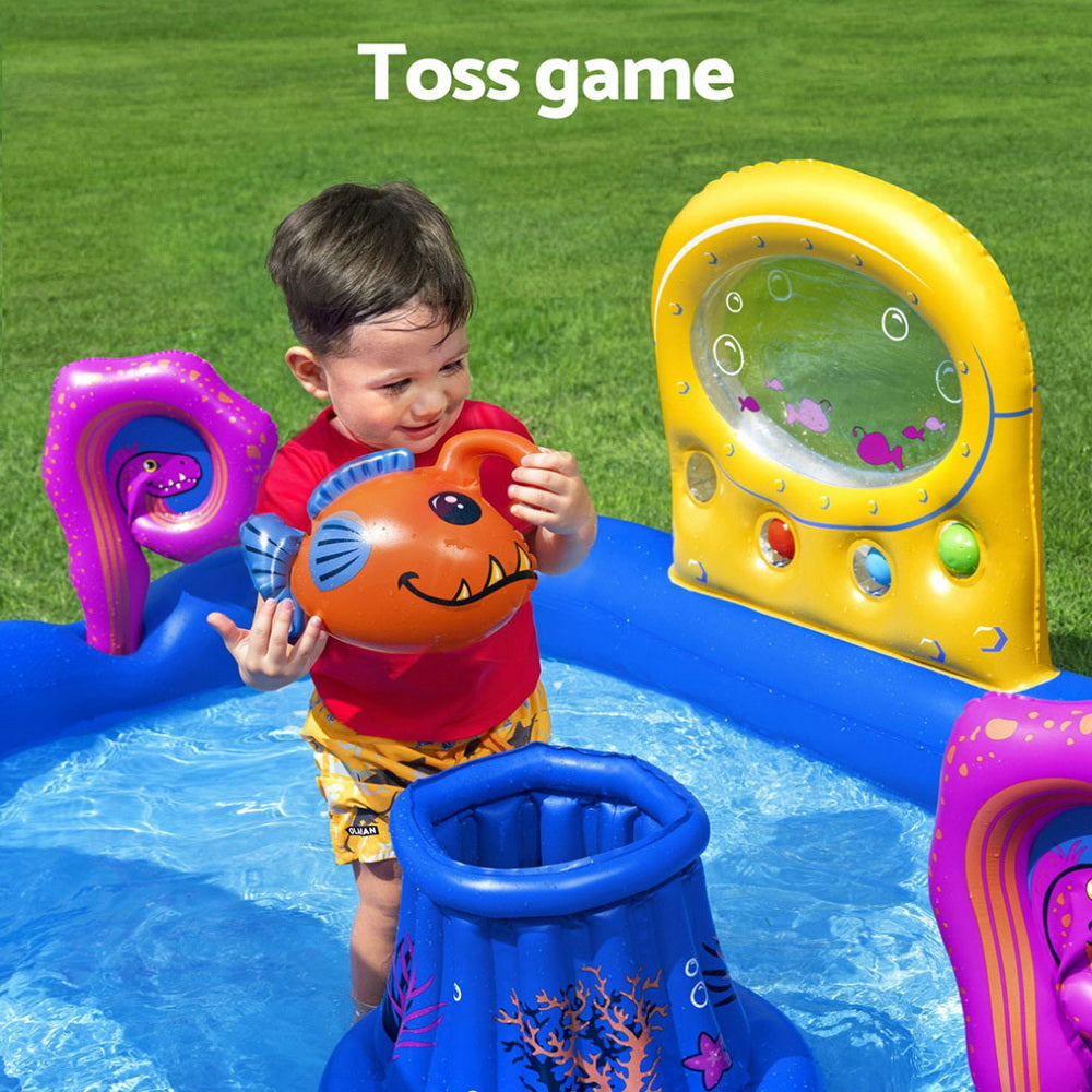 Bestway Kids Inflatable Play Splash Pool with Slide Ball Tossing Toys Coral Basket-4