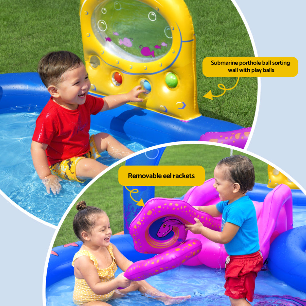 Bestway Kids Inflatable Play Splash Pool with Slide Ball Tossing Toys Coral Basket-5
