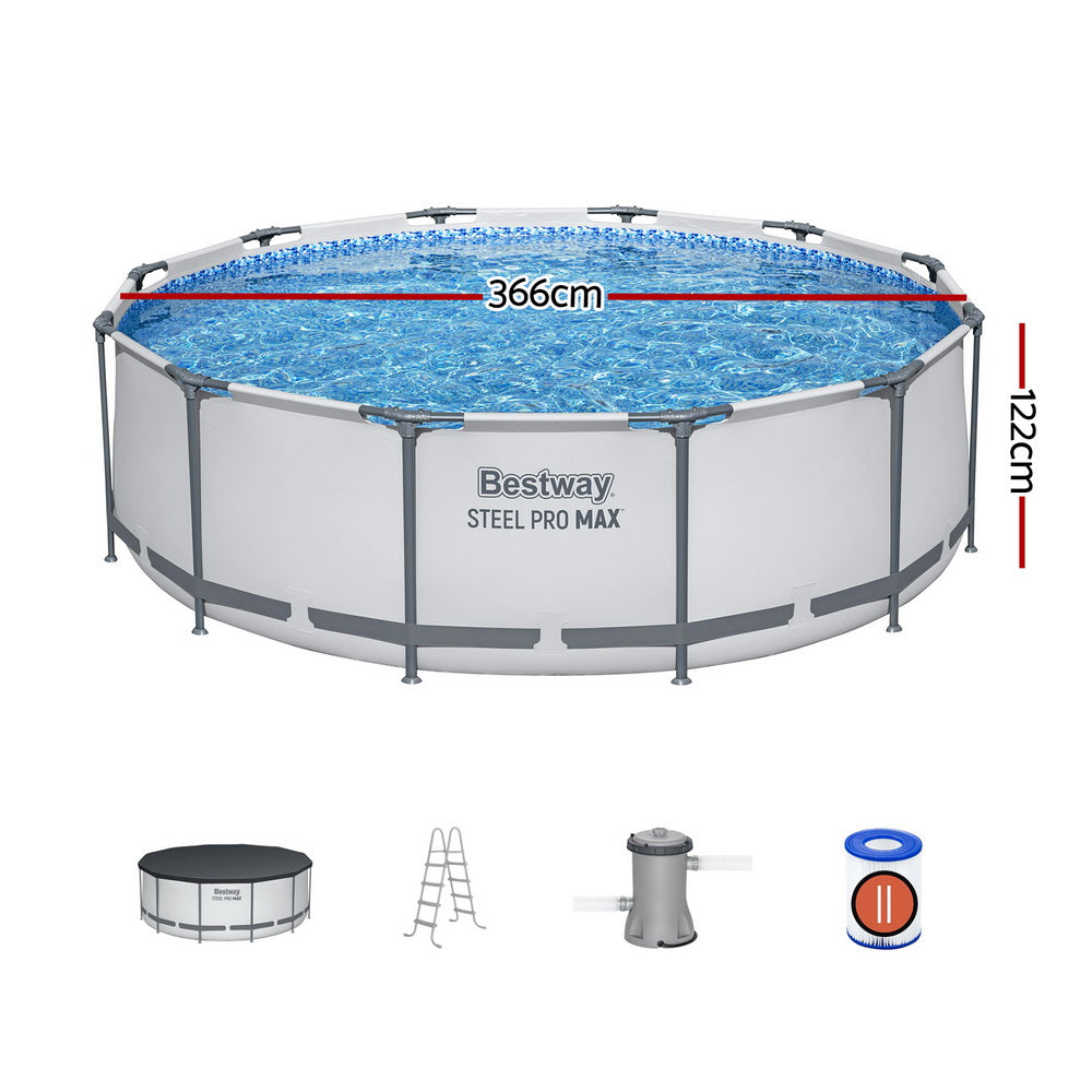 Bestway 366cm Swimming Pool Above Ground Pools Round Filter Pump Cover Ladder-1