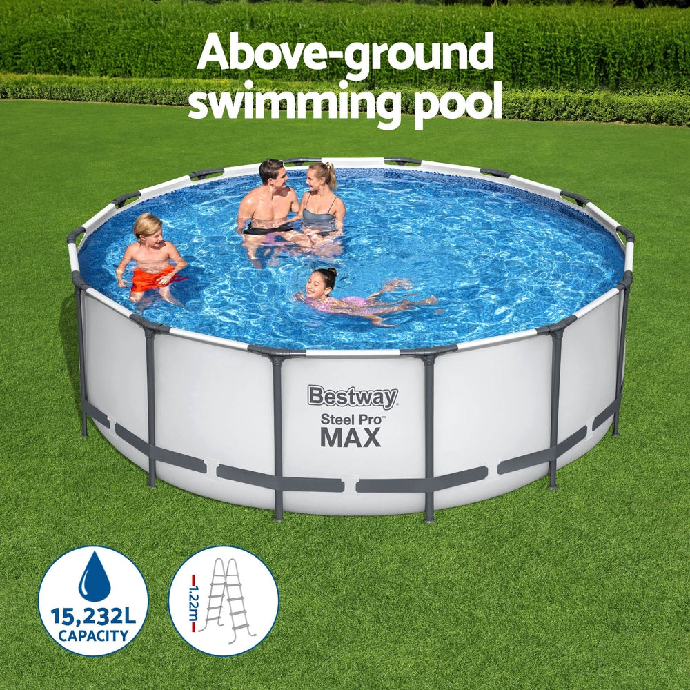 Bestway Swimming Pool 427x427x122cm Steel Frame Above Ground Pools Round Filter Pump Ladder-3