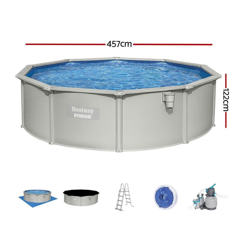 Bestway Swimming Pool Steel Frame Round Pool Set 457cm w/ Filter Ladder 17430L-1