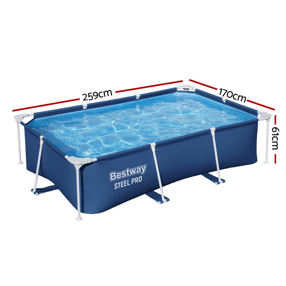 Bestway Swimming Pool 259x170x61cm Steel Frame Above Ground Pools 2300L-1