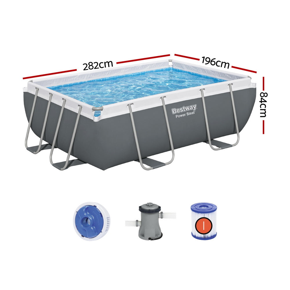 Bestway Swimming Pool 282x196x84cm Steel Frame Above Ground Pools Filter Pump 3662L-1