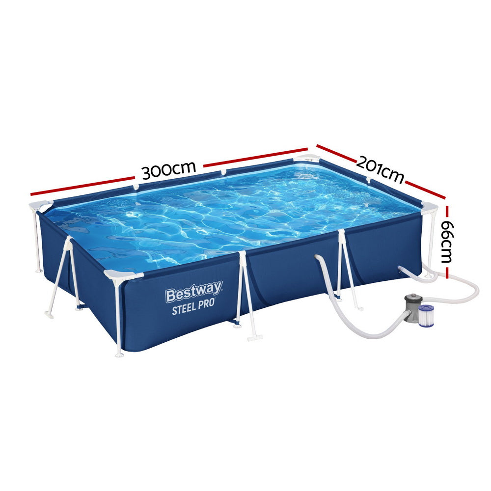 Bestway Swimming Pool 300x201x66cm Steel Frame Above Ground Pools w/ Filter Pump 3300L-1