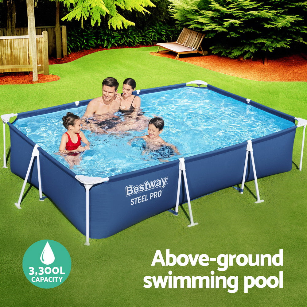 Bestway Swimming Pool 300x201x66cm Steel Frame Above Ground Pools w/ Filter Pump 3300L-3