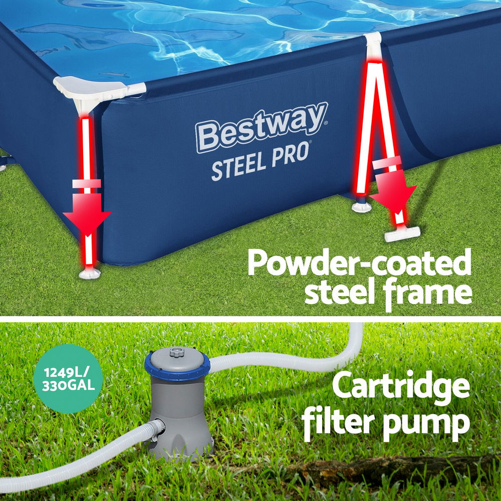 Bestway Swimming Pool 300x201x66cm Steel Frame Above Ground Pools w/ Filter Pump 3300L-4