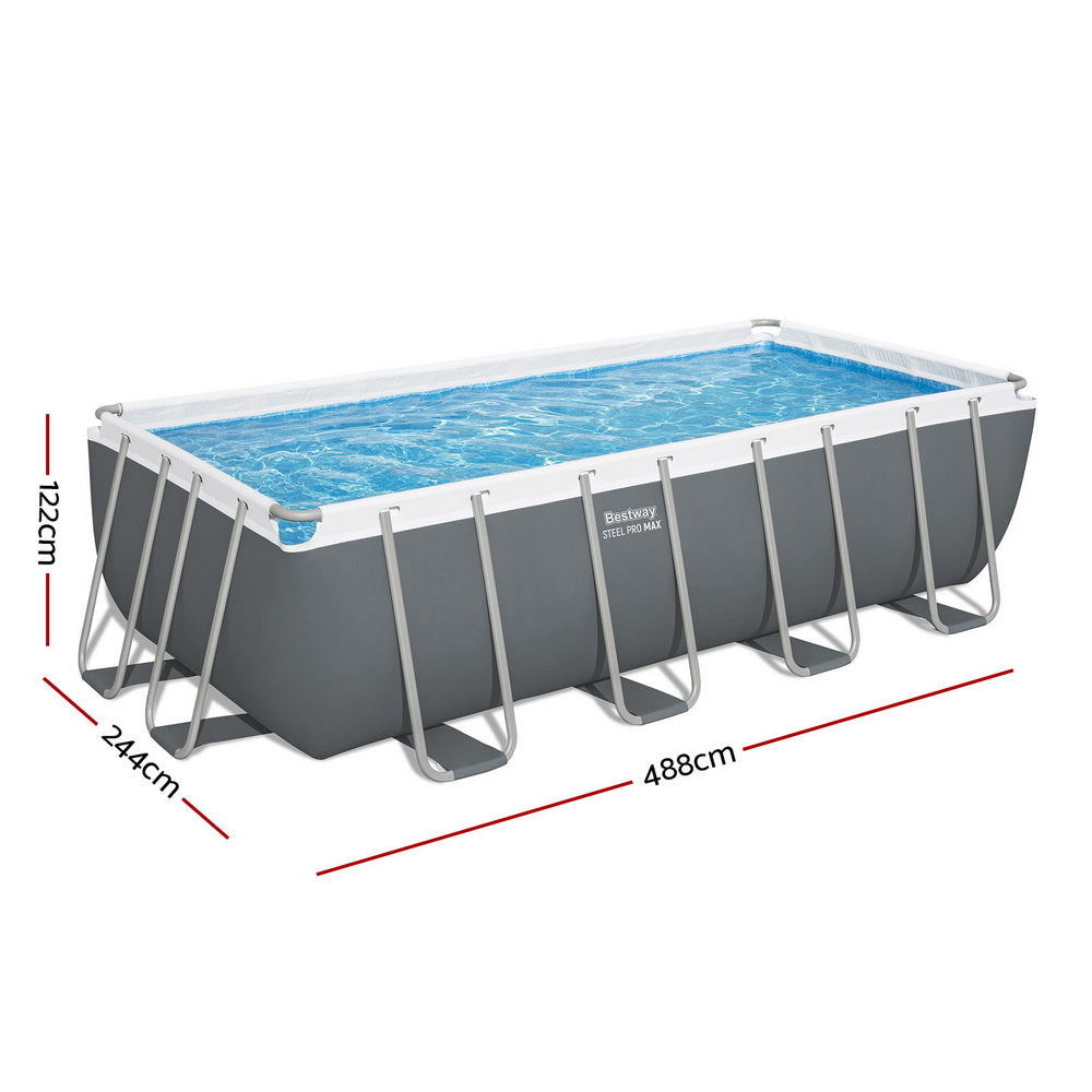 Bestway Swimming Pool Steel Frame Pool Set w/ Filter Pump Ladder Cover 488x244cm-1