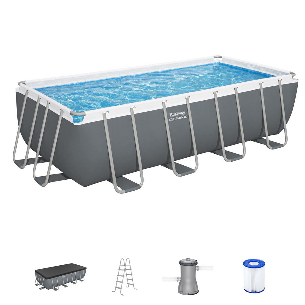 Bestway Swimming Pool Steel Frame Pool Set w/ Filter Pump Ladder Cover 488x244cm-2