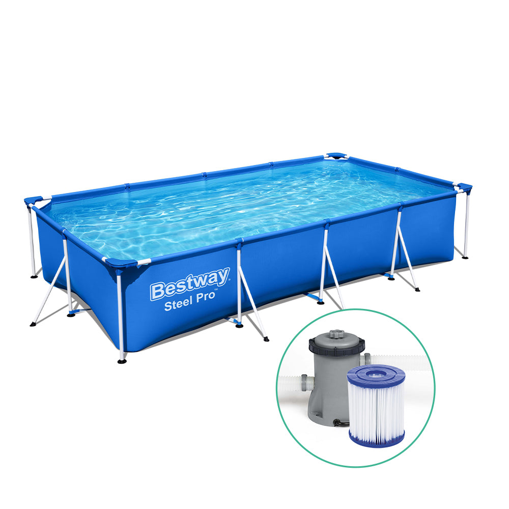 Bestway Swimming Pool 400x211x81cm Steel Frame Above Ground Pools w/ Filter Pump 5700L-0