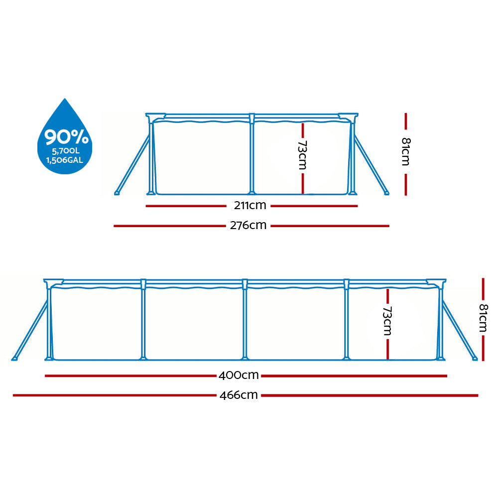 Bestway Swimming Pool 400x211x81cm Steel Frame Above Ground Pools w/ Filter Pump 5700L-3