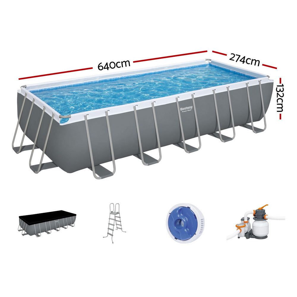 Bestway Swimming Pool 640x274x132cm Steel Frame Above Ground Pools Filter Pump Ladder 19281L-1