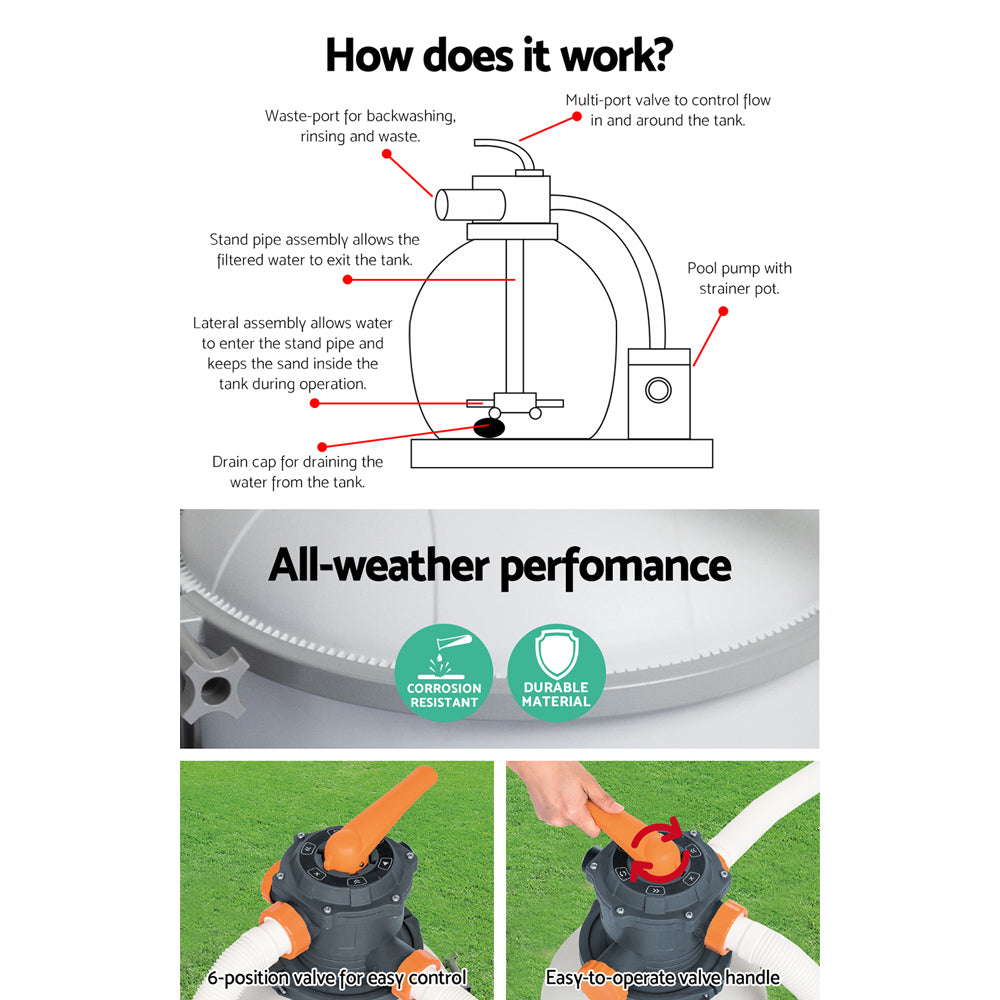 Bestway Pool Pump Sand Filter 3000GPH 11355L/H Pools Flowclear Filters-4