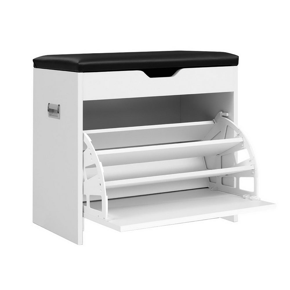 Artiss Shoe Rack Cabinet Bench 3-tier 15 Pairs White-0