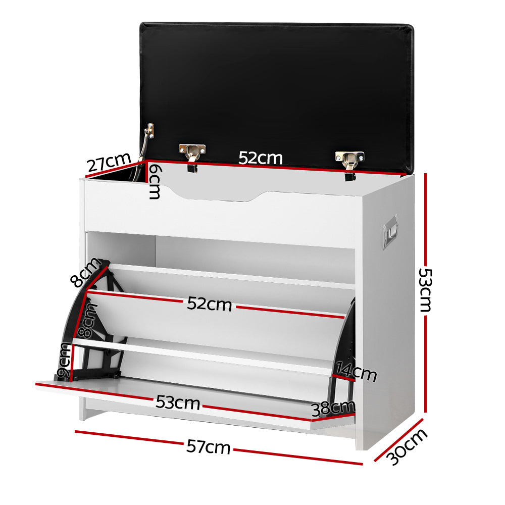 Artiss Shoe Rack Cabinet Bench 3-tier 15 Pairs White-1