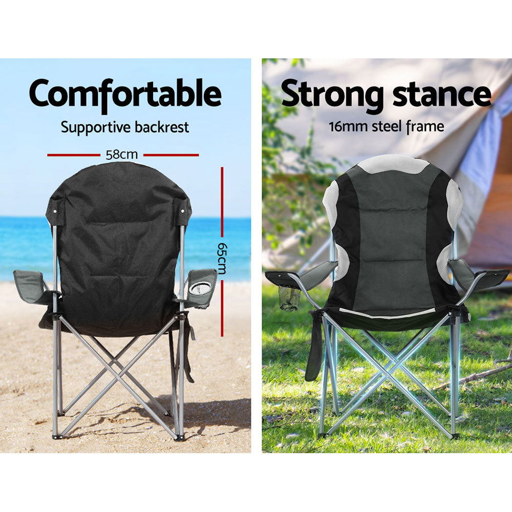 Weisshorn Camping Folding Chair Portable Outdoor Hiking Fishing Picnic Grey 2pcs-4