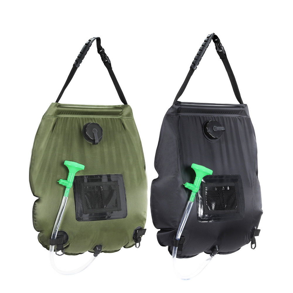 Weisshorn Camping Shower Bag 20L Set of 2 Portable Green Black-0