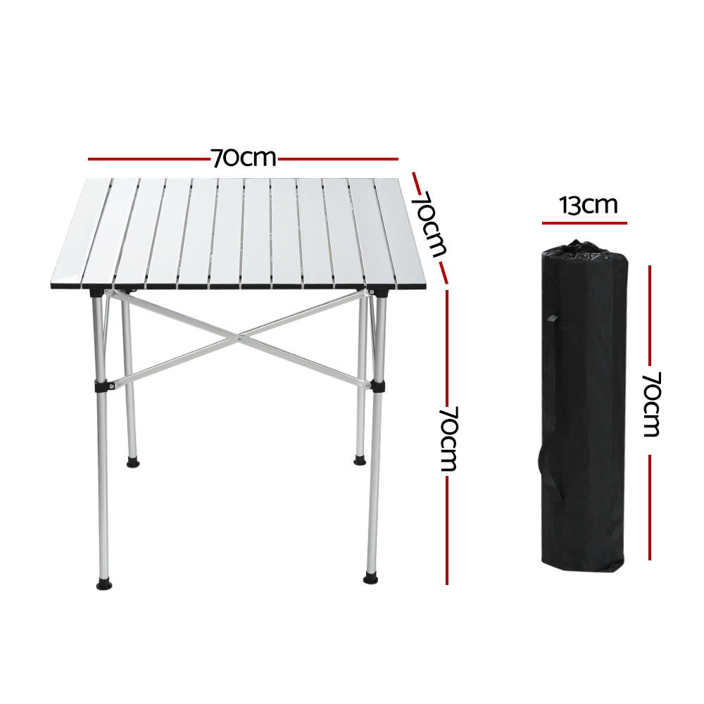 Weisshorn Folding Camping Table 70CM Roll Up Outdoor Picnic BBQ Aluminium Desk-1