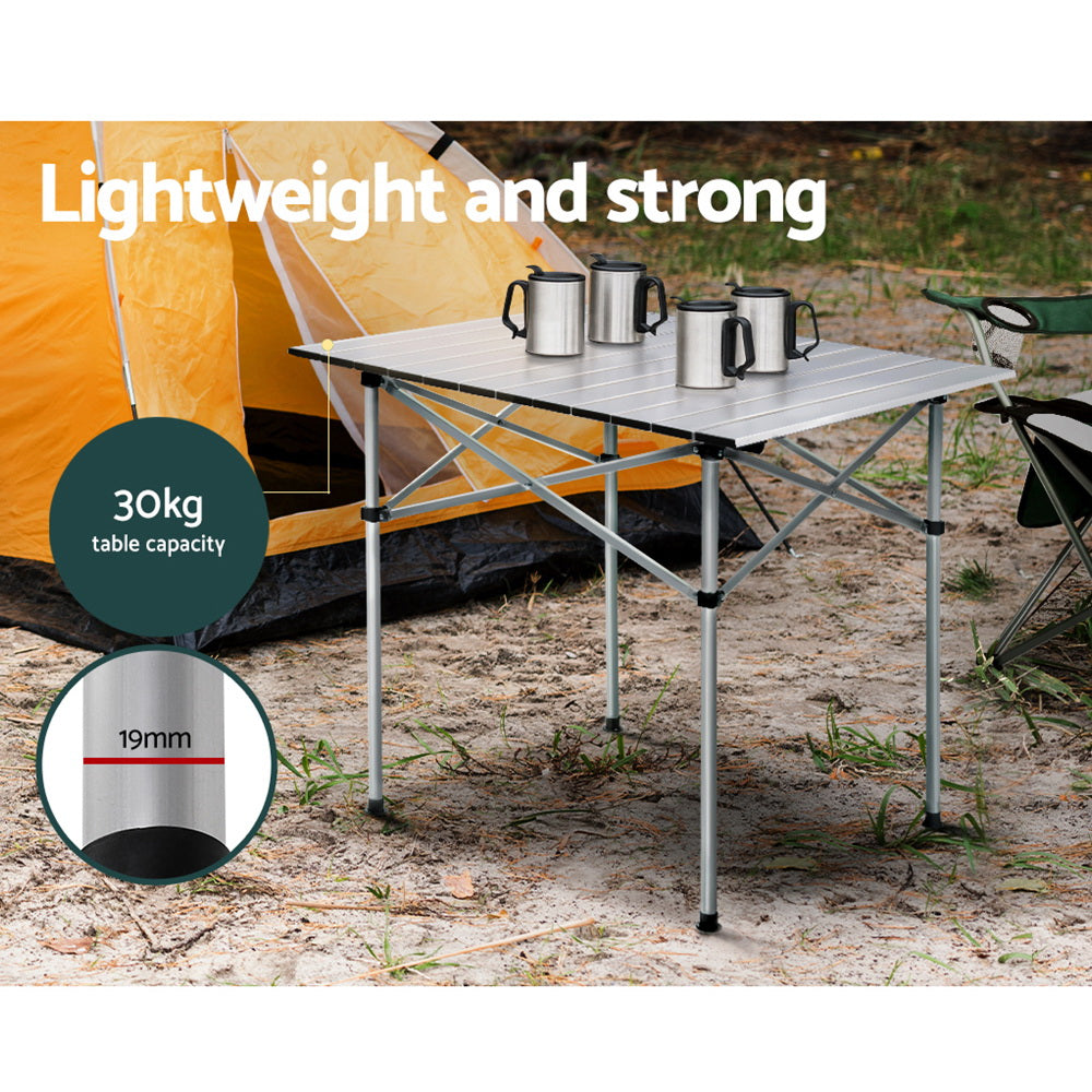 Weisshorn Folding Camping Table 70CM Roll Up Outdoor Picnic BBQ Aluminium Desk-4