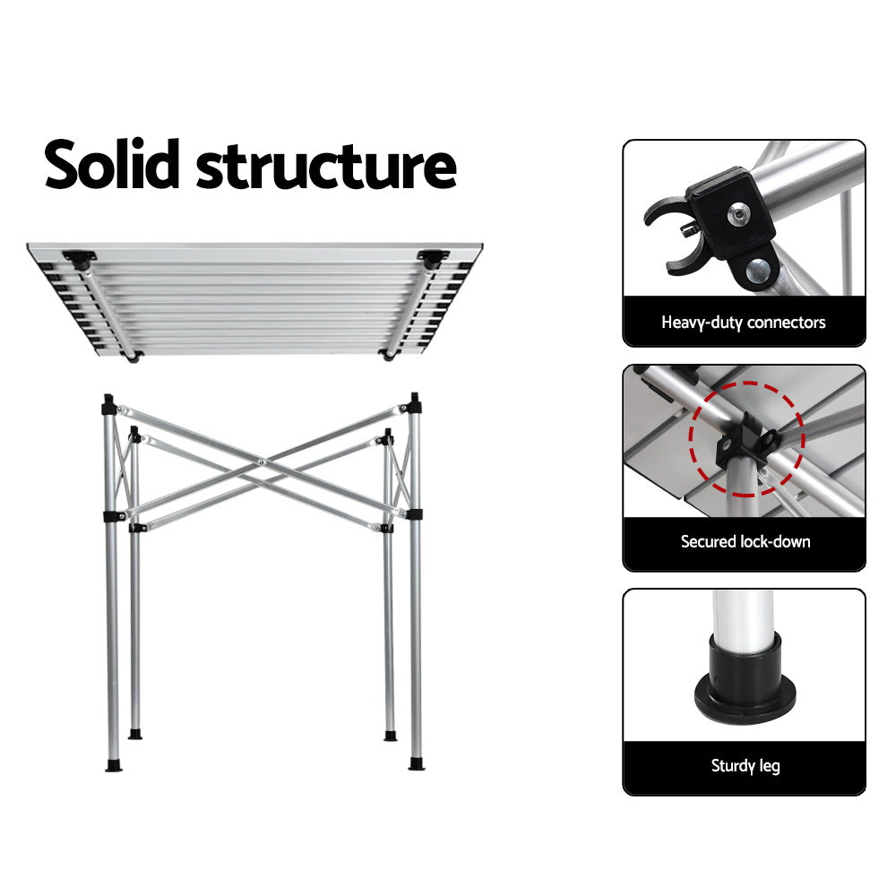 Weisshorn Folding Camping Table 70CM Roll Up Outdoor Picnic BBQ Aluminium Desk-5